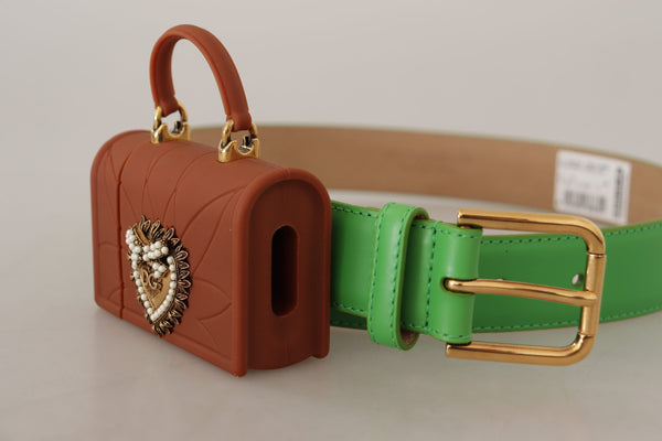 Dolce &amp; Gabbana Green Leather Devotion Heart Micro Bag kuulokevyö