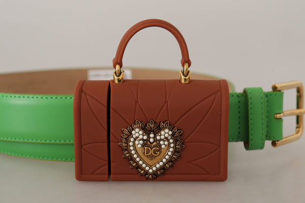 Dolce &amp; Gabbana Green Leather Devotion Heart Micro Bag kuulokevyö