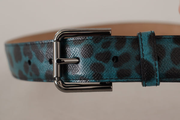 Dolce &amp; Gabbana Blue Green Leopard Print Logo Metallinen vyötärösolkivyö