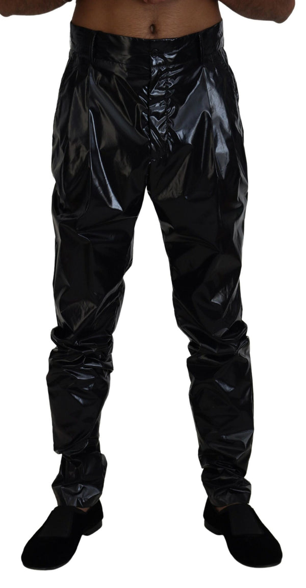 Dolce &amp; Gabbana Black Shining Nylon Skinny Miesten housut