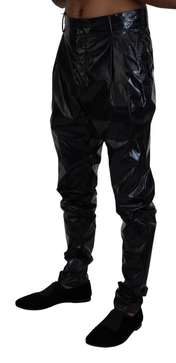 Dolce &amp; Gabbana Black Shining Nylon Skinny Miesten housut