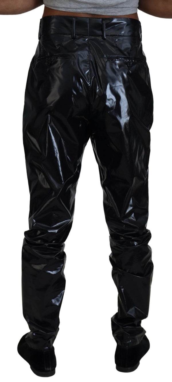 Dolce &amp; Gabbana Black Shining Nylon Skinny Miesten housut