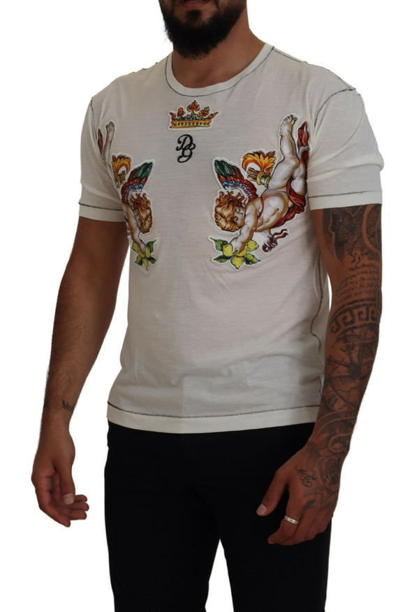 Dolce &amp; Gabbana White Printed Short Sleeves Miesten T-paita