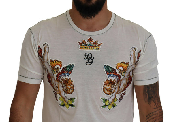 Dolce &amp; Gabbana White Printed Short Sleeves Miesten T-paita