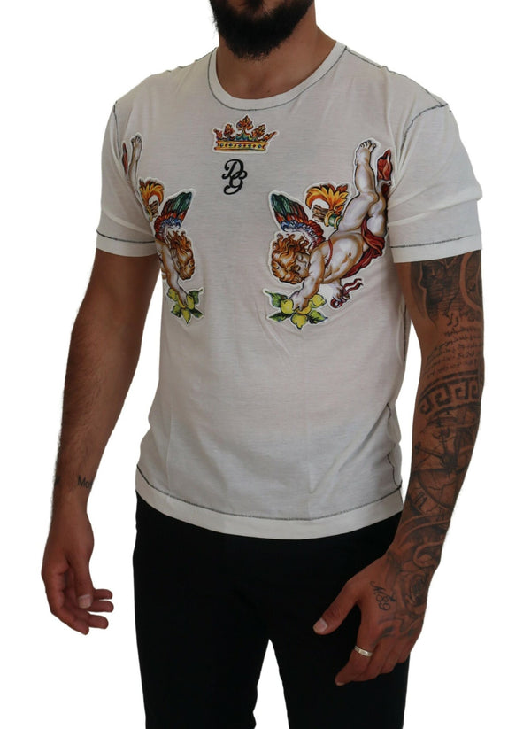 Dolce &amp; Gabbana White Printed Short Sleeves Miesten T-paita