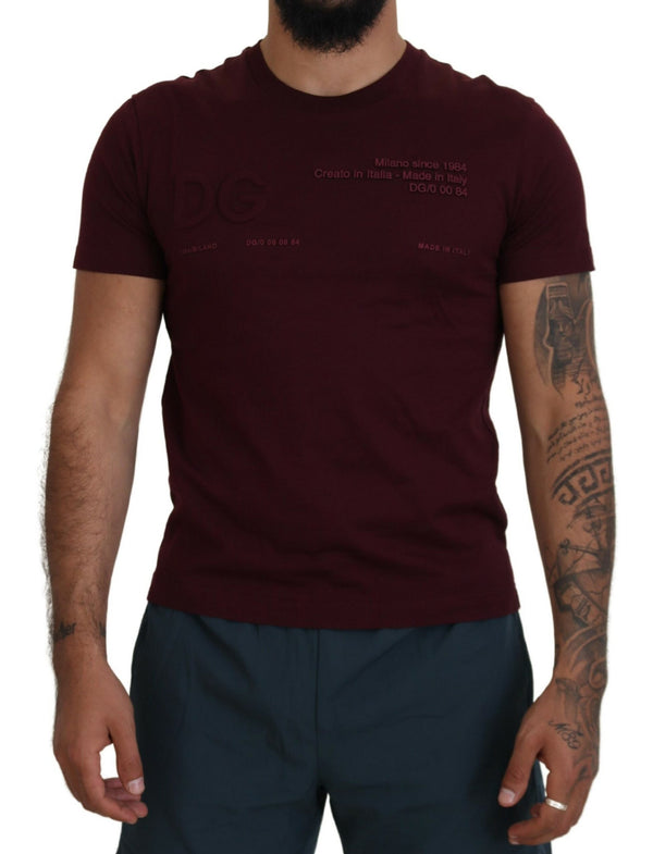 Dolce &amp; Gabbana Maroon Printed Short Sleeves Miesten T-paita