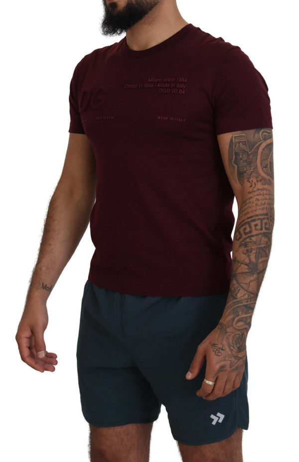 Dolce &amp; Gabbana Maroon Printed Short Sleeves Miesten T-paita