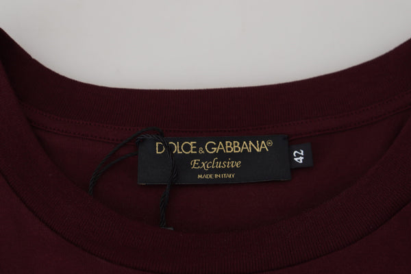 Dolce &amp; Gabbana Maroon Printed Short Sleeves Miesten T-paita