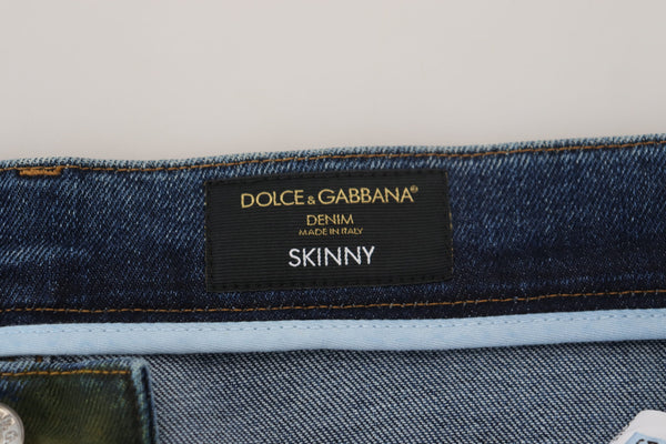 Dolce &amp; Gabbana Sininen Vihreä Skinny Cotton Denim Farkut