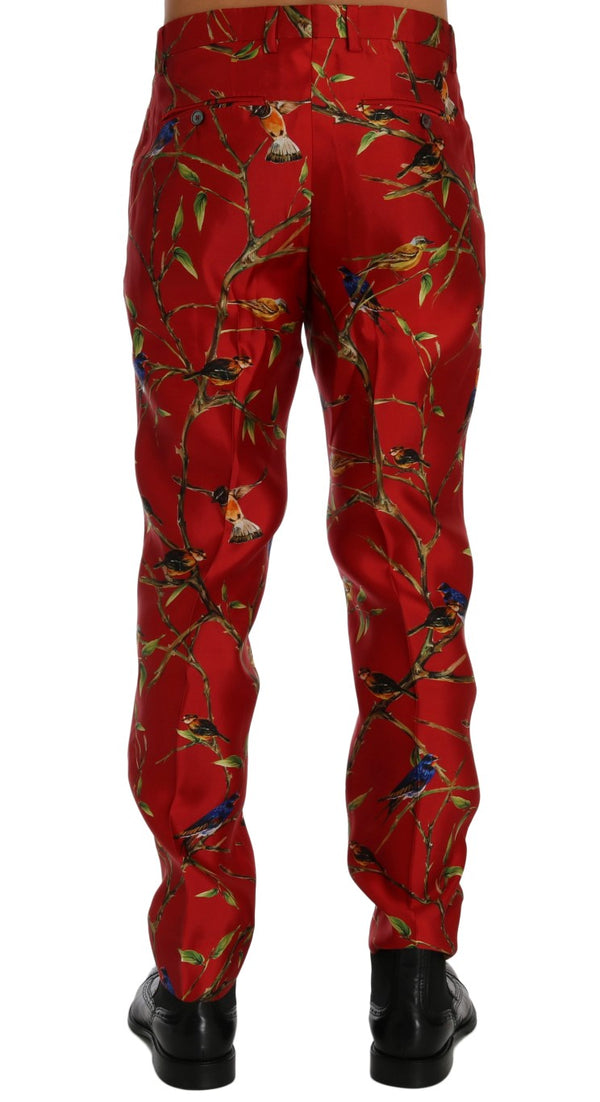 Dolce &amp; Gabbana Red Silk Bird Print -mekkohousut