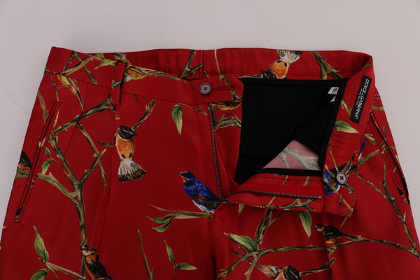 Dolce &amp; Gabbana Red Silk Bird Print -mekkohousut