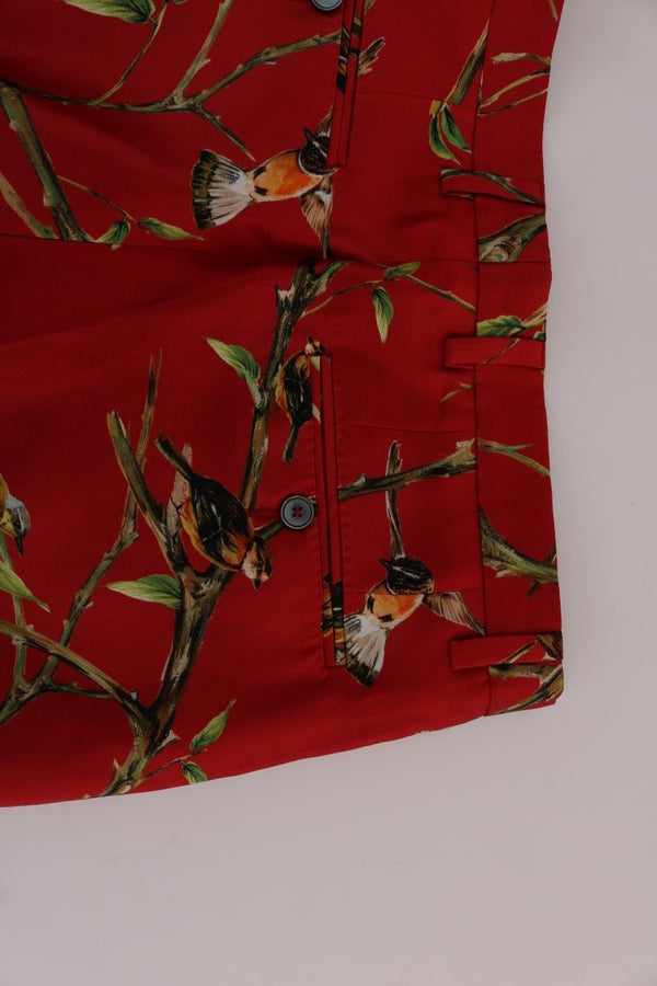 Dolce &amp; Gabbana Red Silk Bird Print -mekkohousut