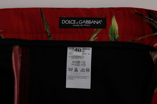 Dolce &amp; Gabbana Red Silk Bird Print -mekkohousut