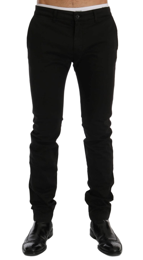 GF Ferre Black Cotton Stretch Chinos -housut