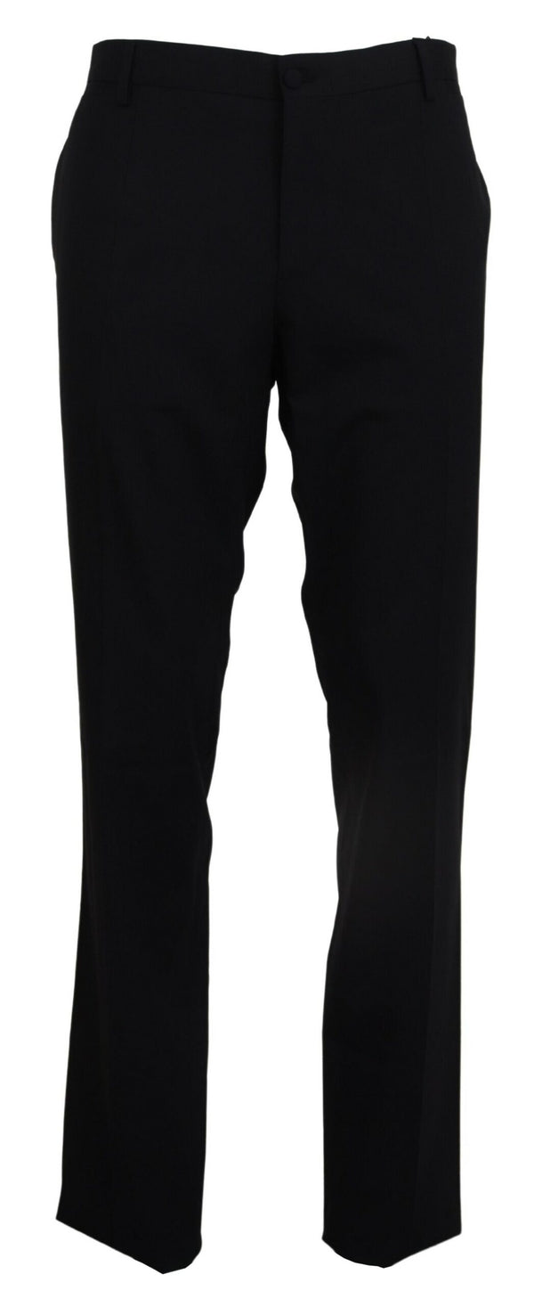 Dolce &amp; Gabbana Black Wool Stretch Dress Muodollinen Slim Fit Pant