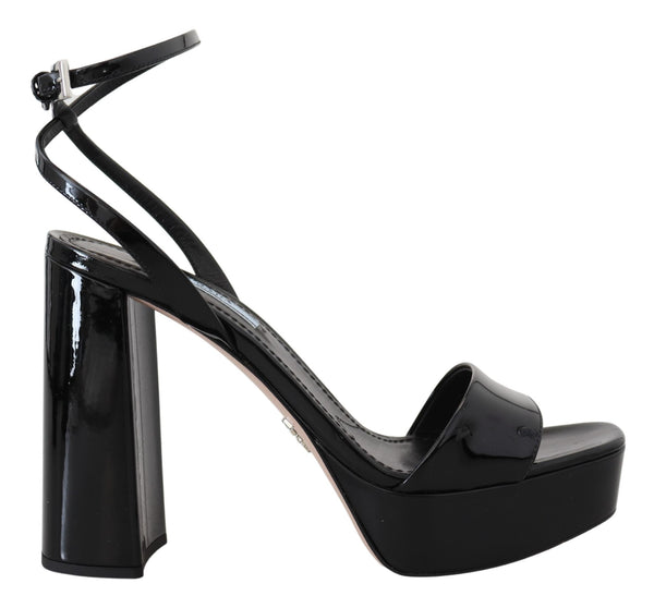 Prada Black Patent Sandaalit Nilkkahihna Heels Nahkaa