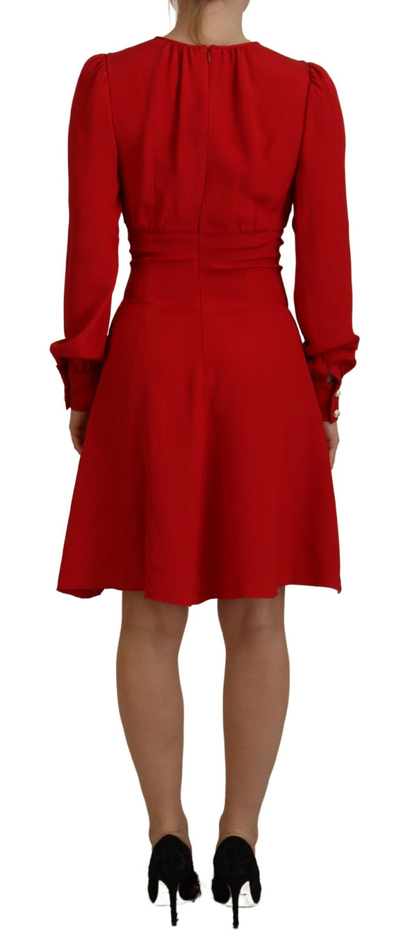 Dolce & Gabbana Elegant Red Silk A-Line Knee Length Dress