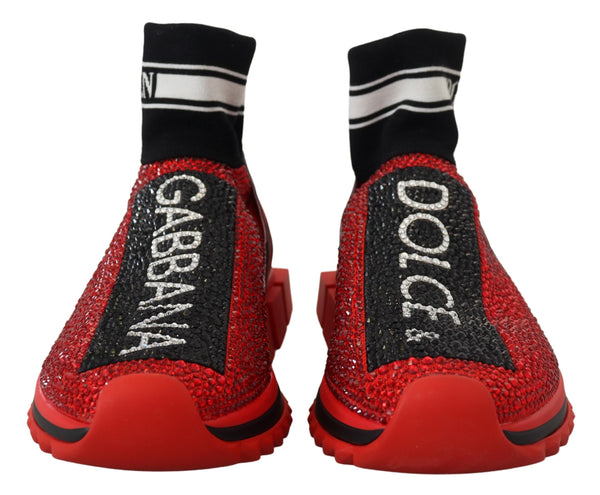 Dolce &amp; Gabbana Red Bling Sorrento Sneakers Socks -kengät