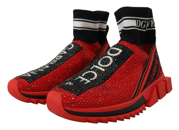 Dolce &amp; Gabbana Red Bling Sorrento Sneakers Socks -kengät