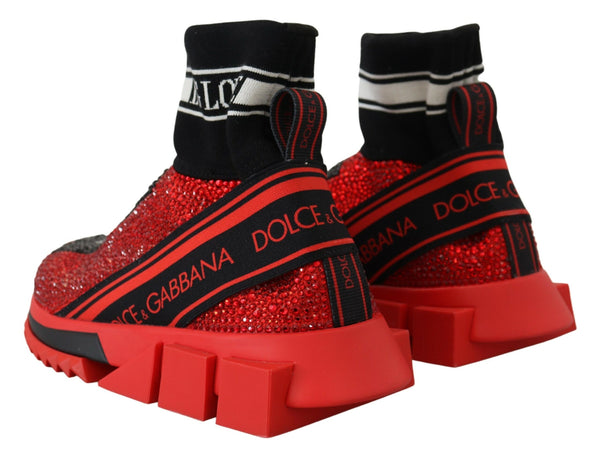 Dolce &amp; Gabbana Red Bling Sorrento Sneakers Socks -kengät