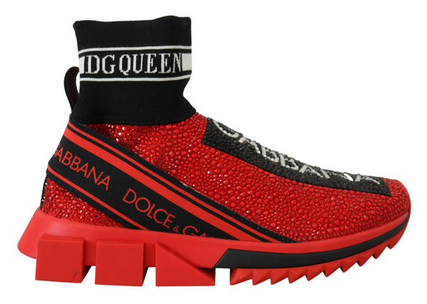 Dolce &amp; Gabbana Red Bling Sorrento Sneakers Socks -kengät