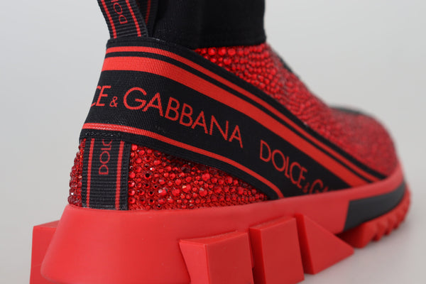 Dolce &amp; Gabbana Red Bling Sorrento Sneakers Socks -kengät