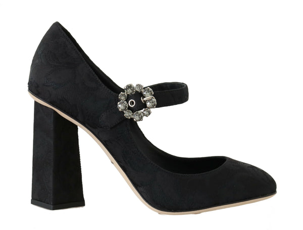 Dolce &amp; Gabbana Black Brocade -korkokengät Mary Janes -kengät