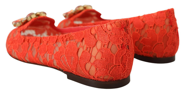 Dolce &amp; Gabbana Red Taormina Lace Crystals Ballet Flats -kengät