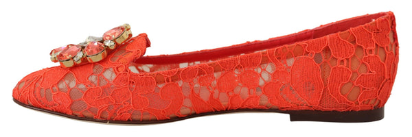 Dolce &amp; Gabbana Red Taormina Lace Crystals Ballet Flats -kengät