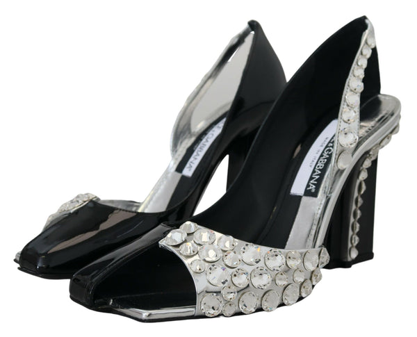 Dolce &amp; Gabbana Black Silver Crystal Double Design korkokengät