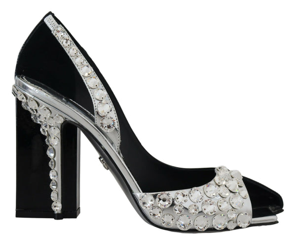 Dolce &amp; Gabbana Black Silver Crystal Double Design korkokengät