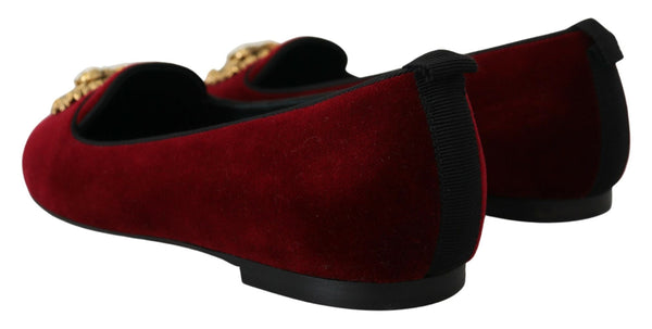 Dolce &amp; Gabbana Bordeaux Velvet Slip-On Loafers Flats -kengät