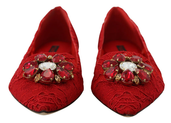 Dolce &amp; Gabbana Red Taormina Crystals Loafers Flats Kengät