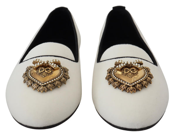 Dolce &amp; Gabbana White Velvet Slip Ons Loafers Flats -kengät