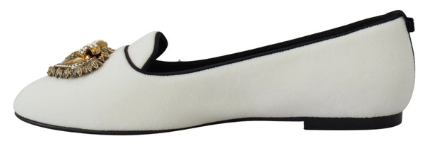 Dolce &amp; Gabbana White Velvet Slip Ons Loafers Flats -kengät