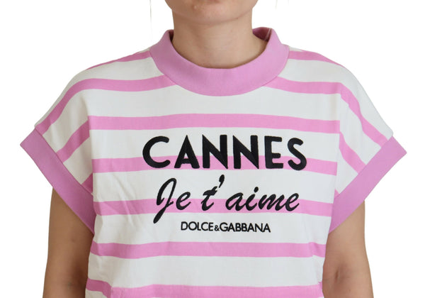 Dolce &amp; Gabbana White Pink CANNES Exclusive T-paita