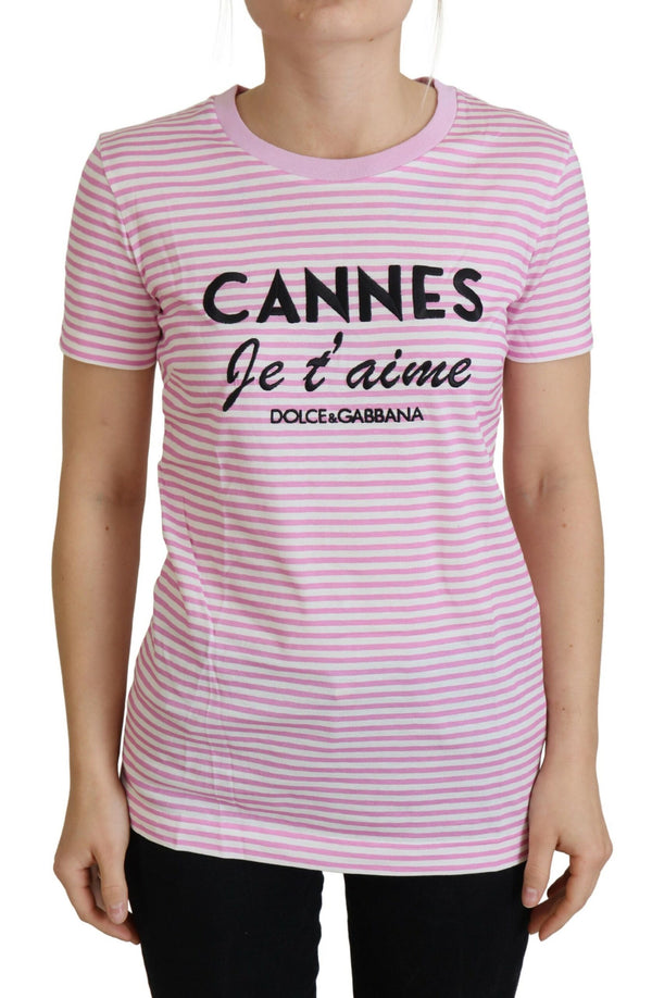 Dolce &amp; Gabbana White Pink CANNES Exclusive T-paita