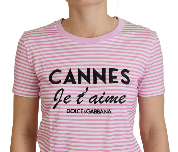 Dolce &amp; Gabbana White Pink CANNES Exclusive T-paita