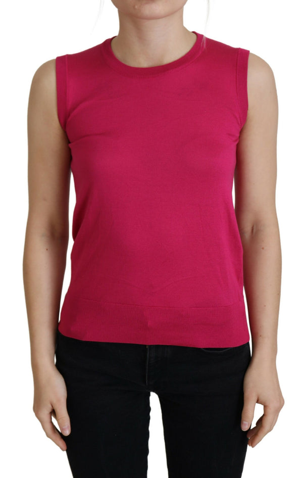 Dolce &amp; Gabbana Pink Silk Vest Pullover Crewneck Tank Top