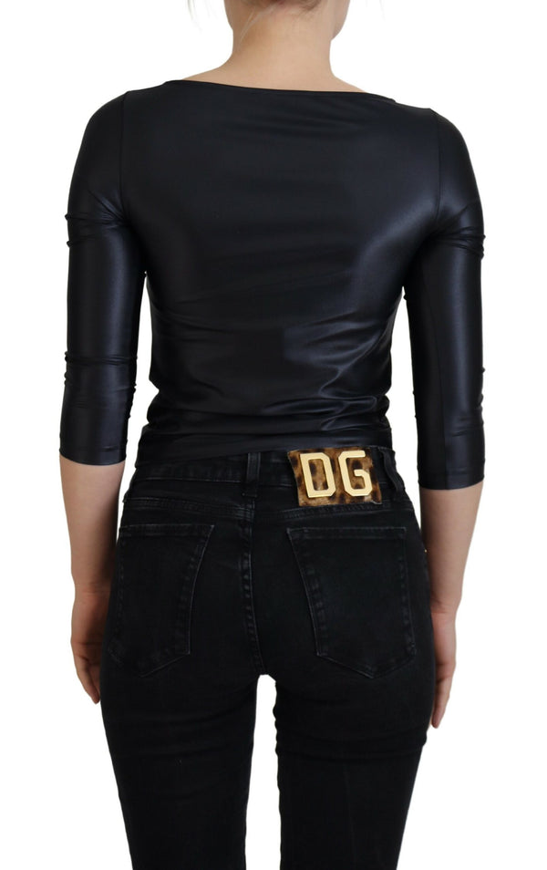 Dolce &amp; Gabbana Black Cotton Stretch Open Chest 3/4-hihainen toppi