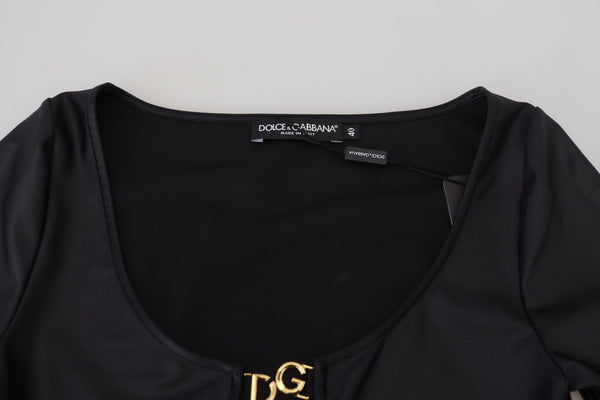 Dolce &amp; Gabbana Black Cotton Stretch Open Chest 3/4-hihainen toppi