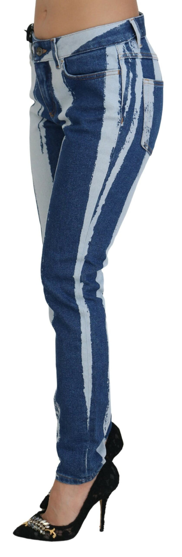 Dolce &amp; Gabbana Cobalt Blue Stripes Skinny Denim Cotton Farkut