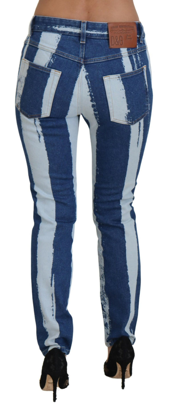 Dolce &amp; Gabbana Cobalt Blue Stripes Skinny Denim Cotton Farkut