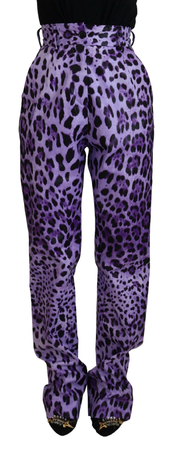 Dolce &amp; Gabbana Purple Leopard Print High Waist -housut