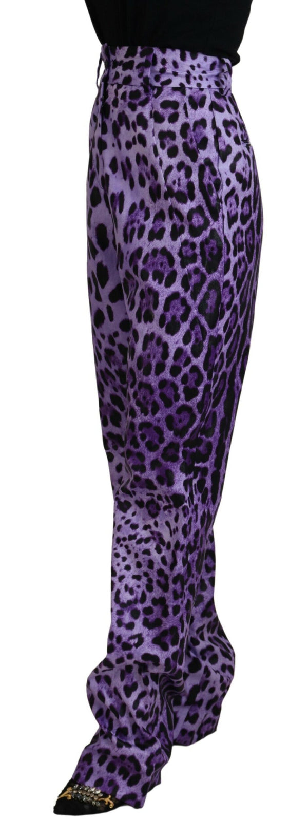 Dolce &amp; Gabbana Purple Leopard Print High Waist -housut