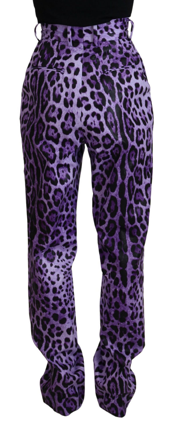 Dolce &amp; Gabbana Purple Leopard Print High Waist -housut