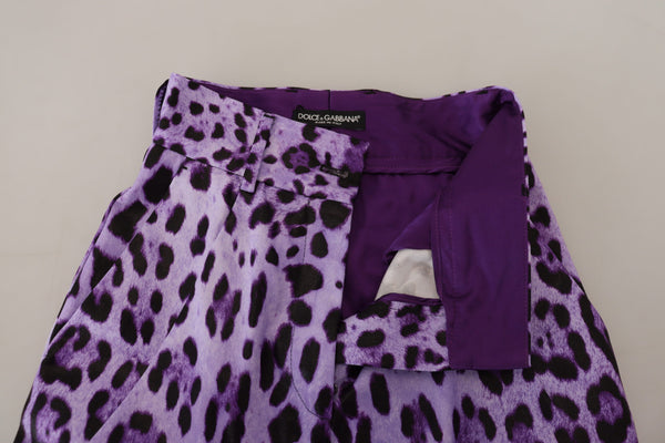 Dolce &amp; Gabbana Purple Leopard Print High Waist -housut