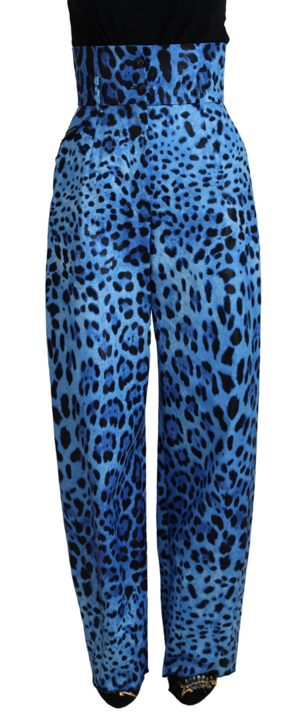 Dolce &amp; Gabbana Blue Leopard Print High Waist -housut