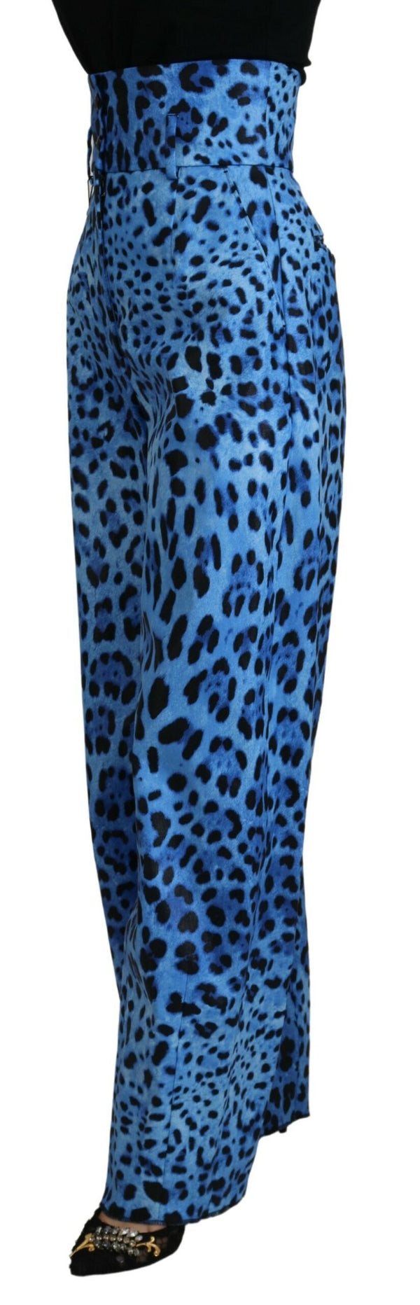 Dolce &amp; Gabbana Blue Leopard Print High Waist -housut