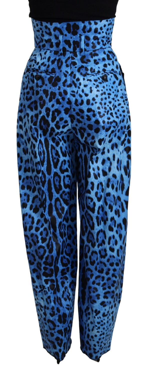 Dolce &amp; Gabbana Blue Leopard Print High Waist -housut